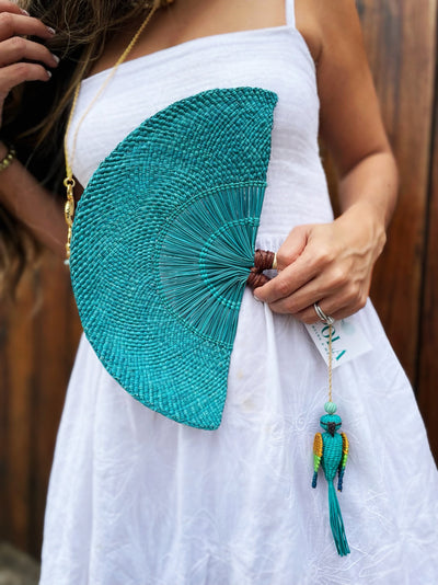 Hand Fan Turquesa Pajaro