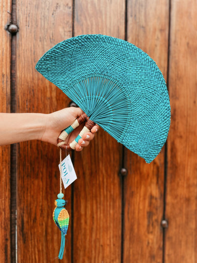 Hand Fan Turquesa Pajaro