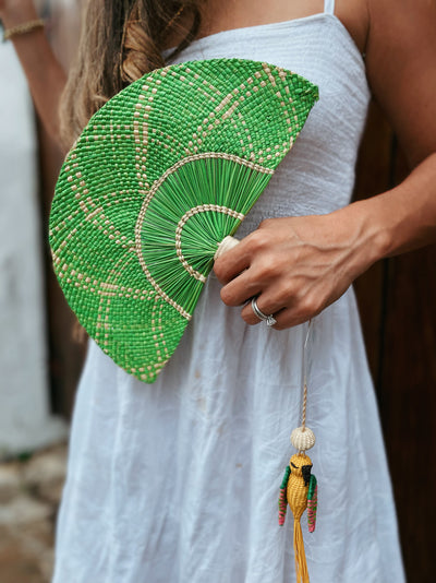 Hand Fan Verde Pajaro