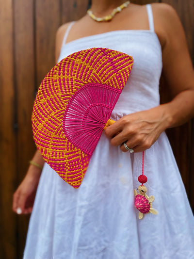 Hand Fan Fucshia Naranja Carey