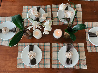 Placemats Gingham Anaranjado y Azul