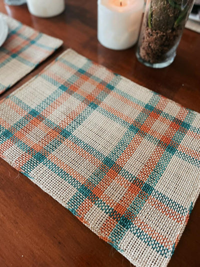 Placemats Gingham Anaranjado y Azul