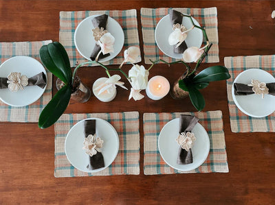 Placemats Gingham Anaranjado y Azul
