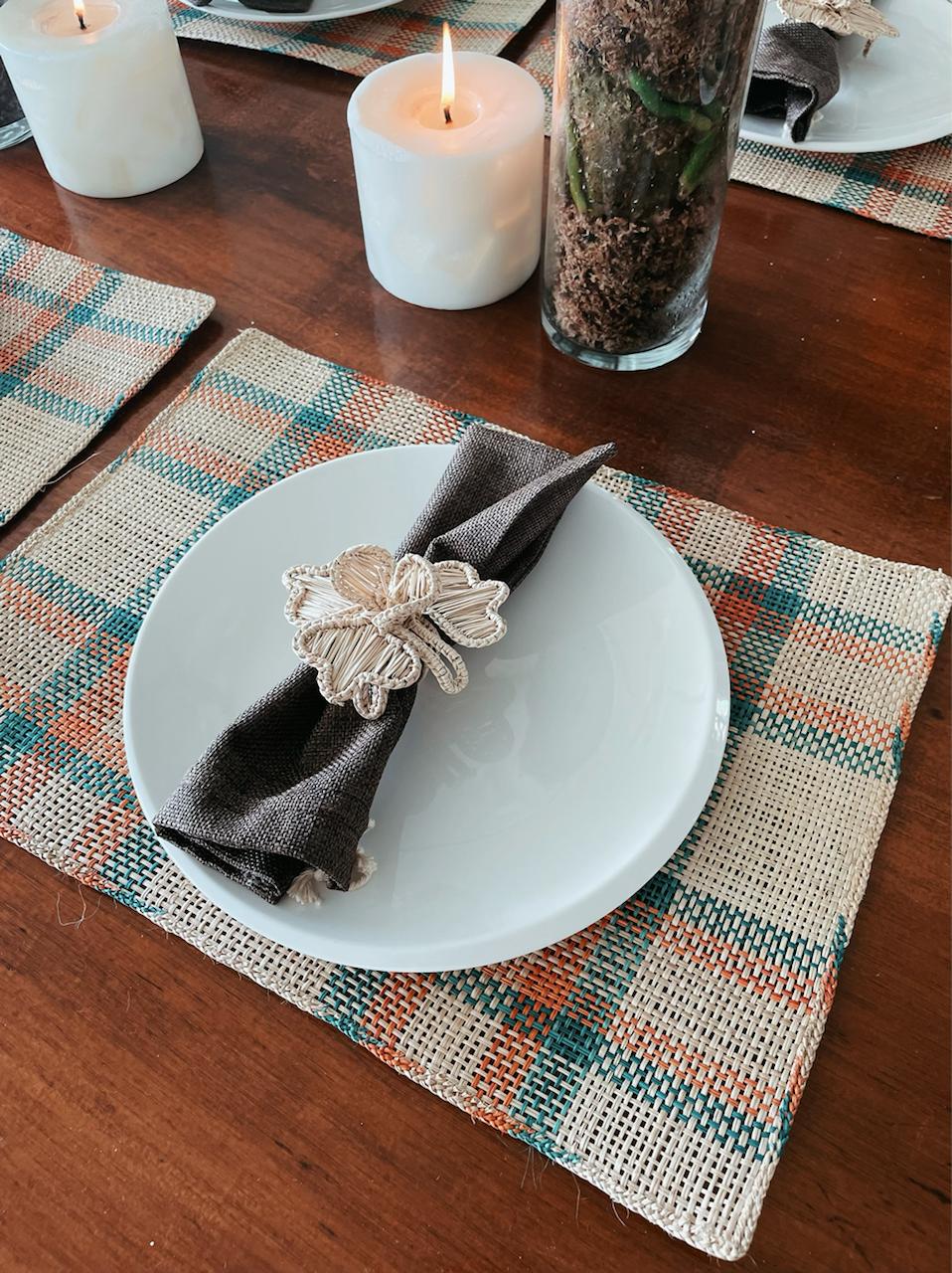 Placemats Gingham Anaranjado y Azul