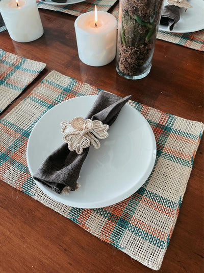 Placemats Gingham Anaranjado y Azul